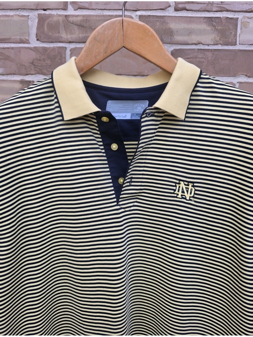 Cutter & Buck Notre Dame Fighting Irish Polo Shirt Mens L DryTec Navy Gold...